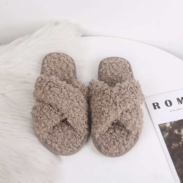 Autumn and Winter Home Candy Color Outdoor One-Fit Mao Slippers Women's Open Toe Slippers Home Cotton Slippers Women's Hair
