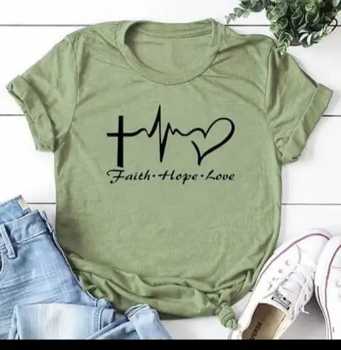 Faith Hope Love T-Shirt Olive Green Short Sleeve - Image 2