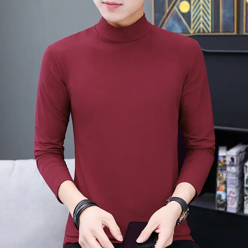 Men's Slim Fit High Collar T-Shirt Grey Spring Autumn - Image 5