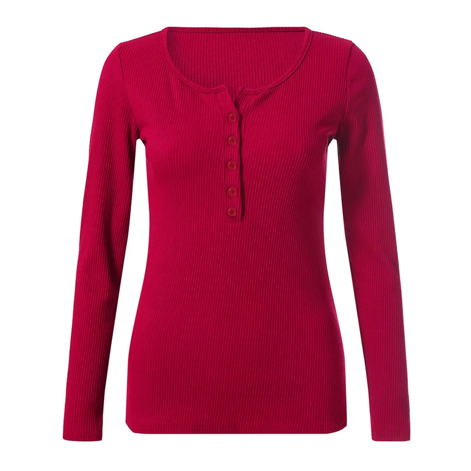 Women V-Neck Button Slim Fit Long Sleeve Top - Image 10
