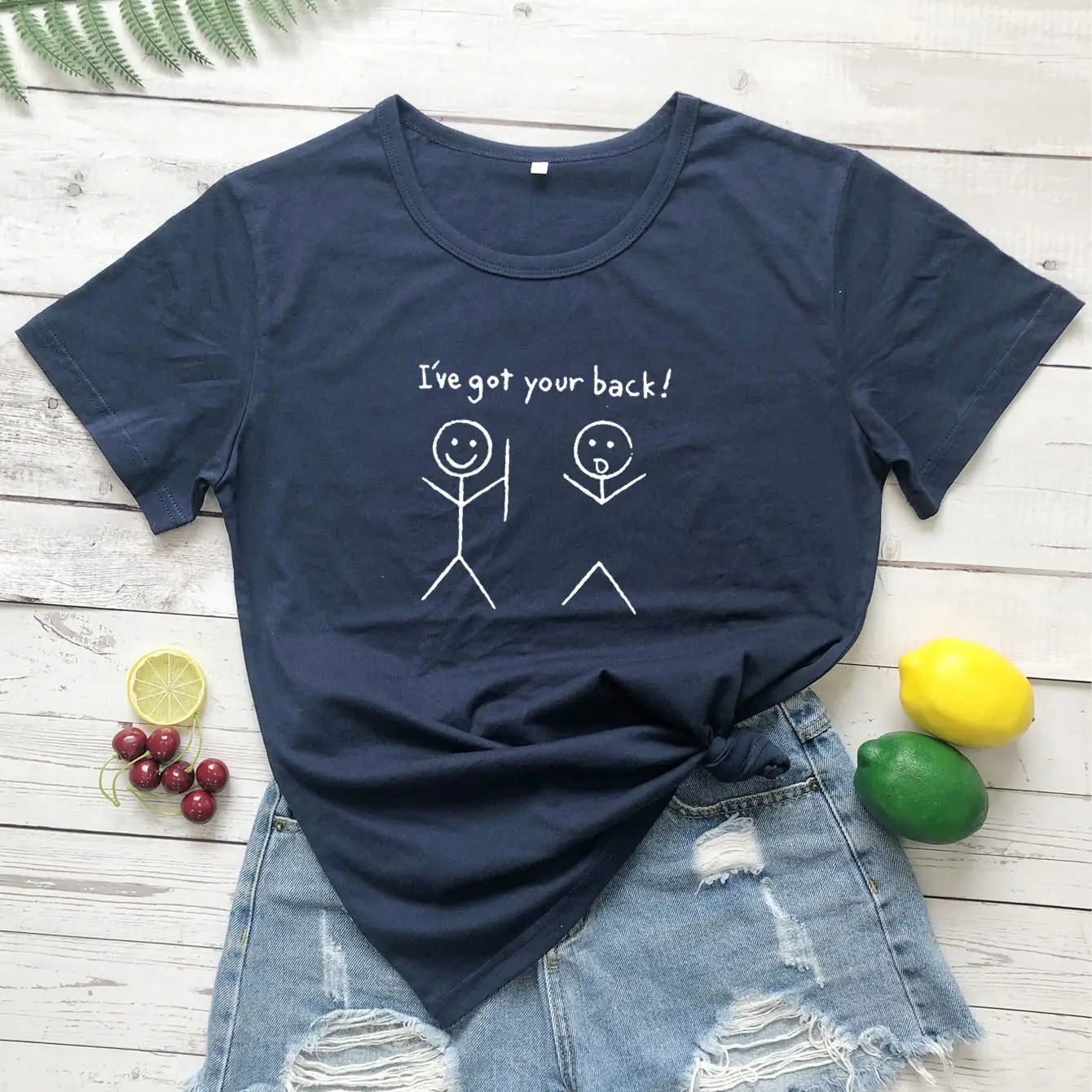 Women Black T-Shirt I'VE GOT YOUR BACK Short Sleeve Wholesale - Image 12