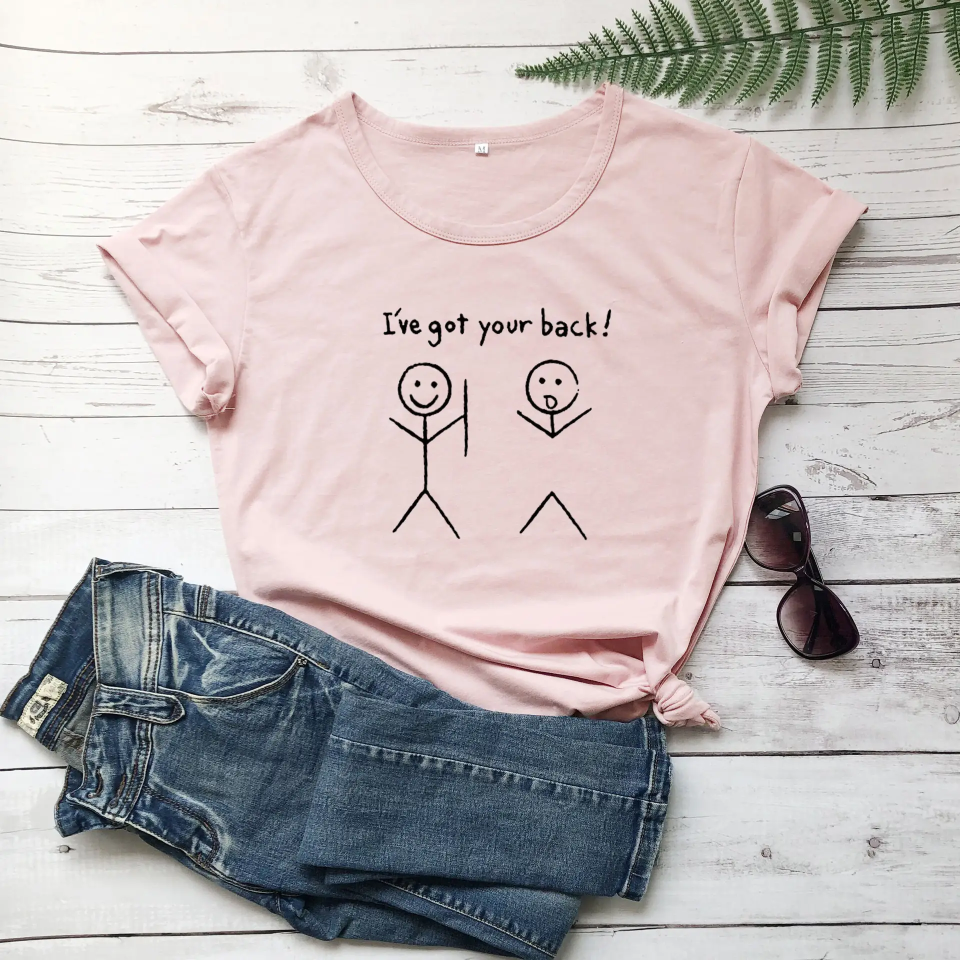 Women Black T-Shirt I'VE GOT YOUR BACK Short Sleeve Wholesale - Image 6