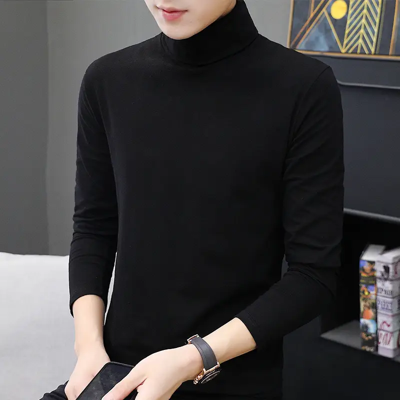 Men's Black High Neck Long Sleeve Top - Image 9