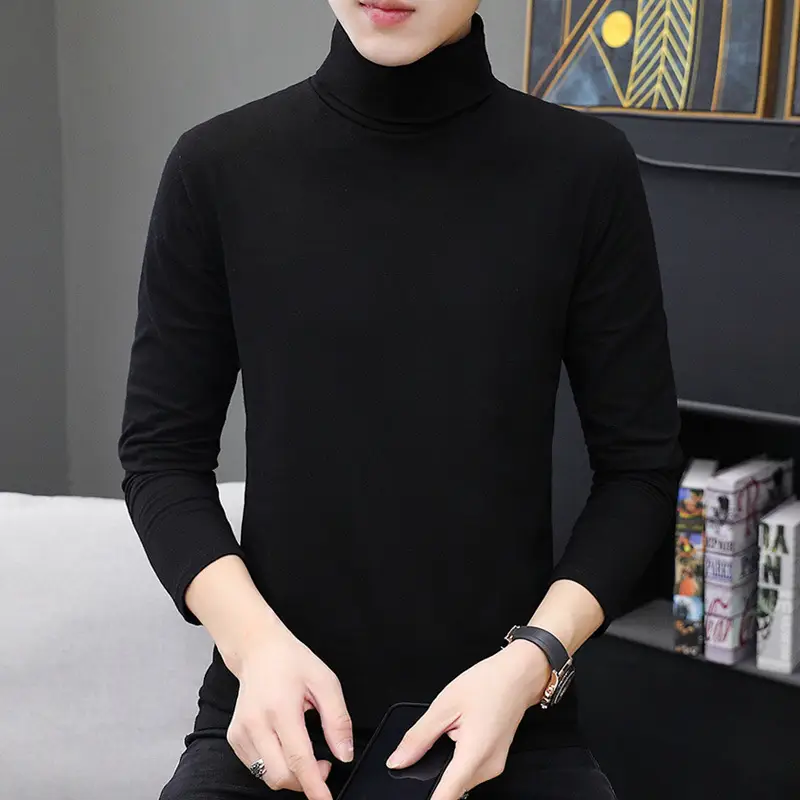 Men's Black High Neck Long Sleeve Top - Image 3
