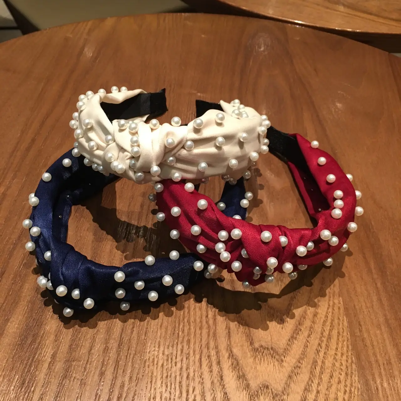 Korean Style Pearl Knotted Headband with White Beads - Image 11