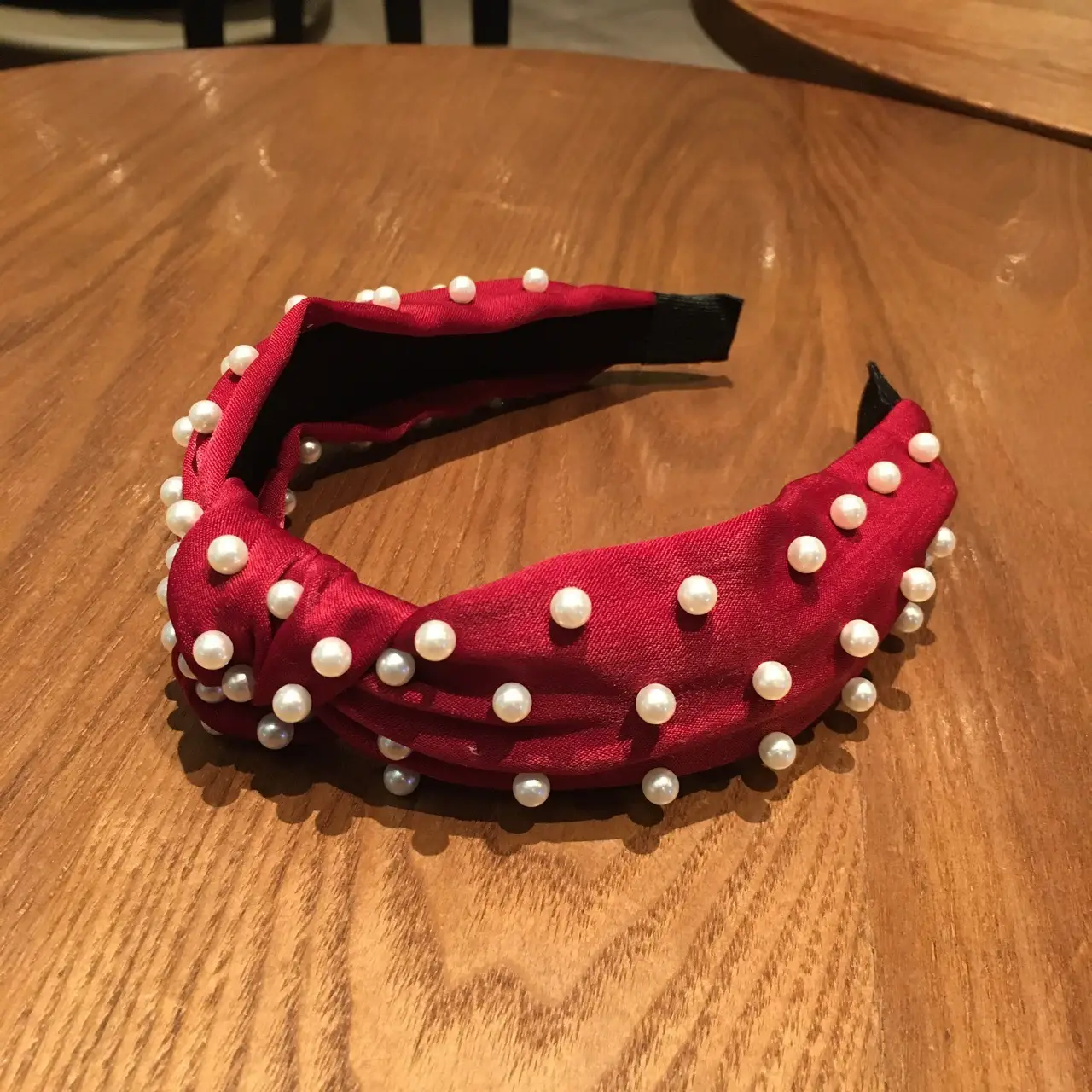 Korean Style Pearl Knotted Headband with White Beads - Image 2