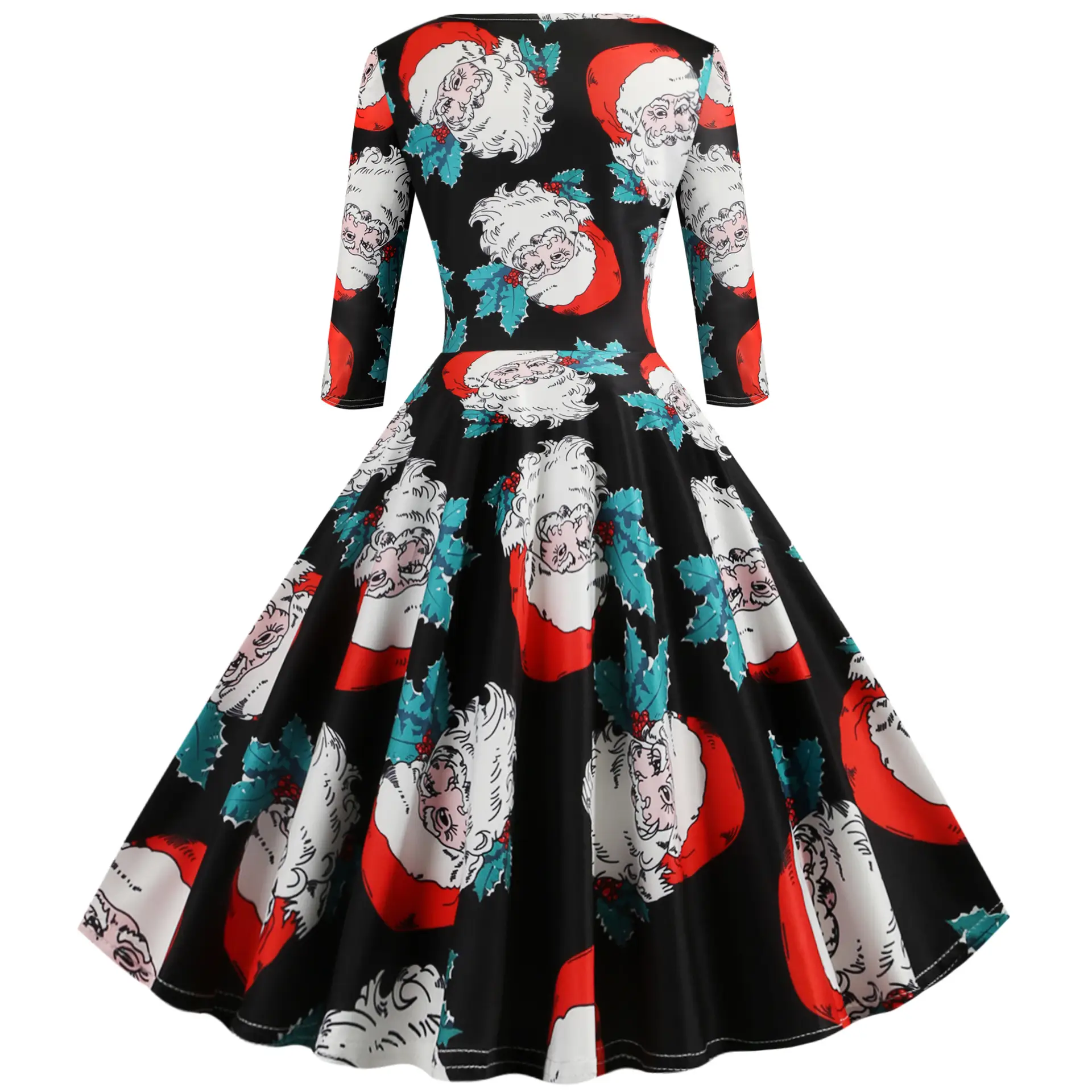 2019 Christmas Half Sleeve Vintage Printed A-Line Dress - Image 4