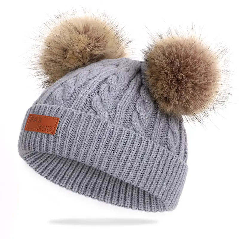 Winter Kidsren's Scarf Hat Two-Piece Set Pom-Pom Baby Baby Knitted Hat Warm Wool Fleece-Lined Thickeneded Neck Cover