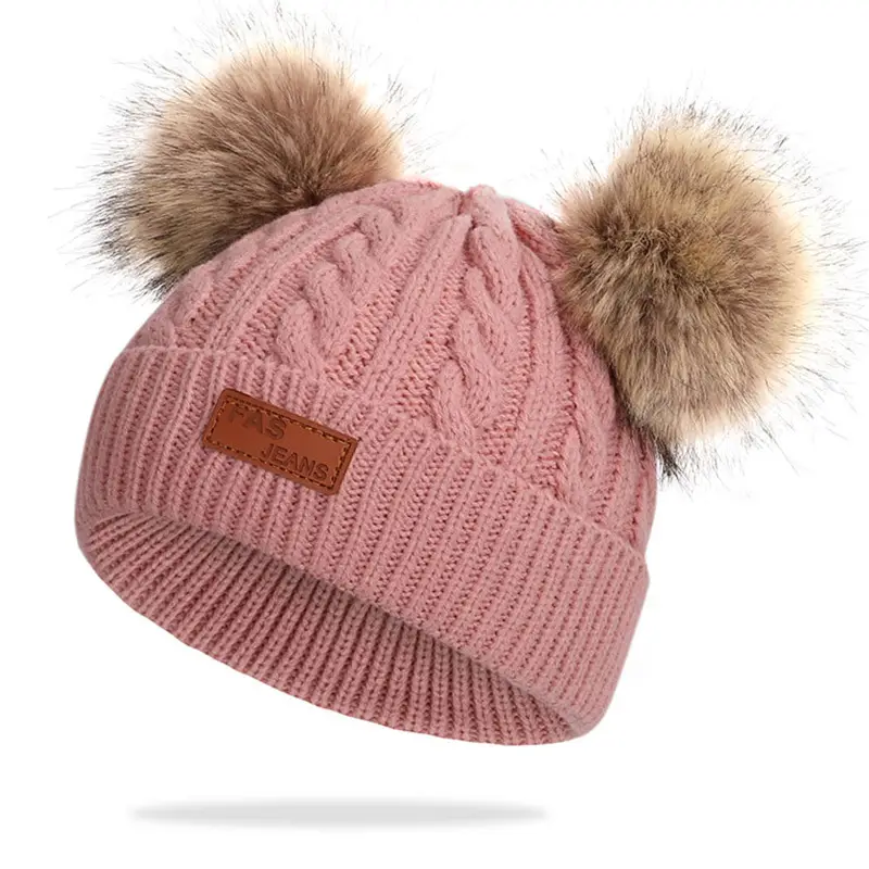 Winter Kidsren's Scarf Hat Two-Piece Set Pom-Pom Baby Baby Knitted Hat Warm Wool Fleece-Lined Thickeneded Neck Cover