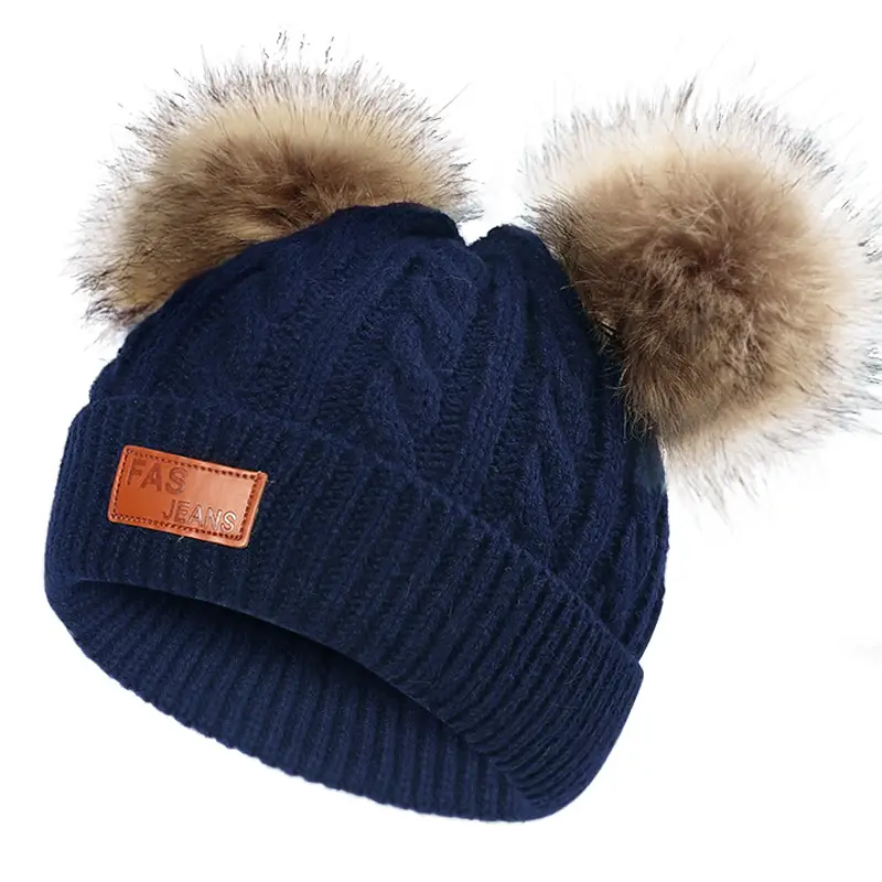 Winter Kidsren's Scarf Hat Two-Piece Set Pom-Pom Baby Baby Knitted Hat Warm Wool Fleece-Lined Thickeneded Neck Cover