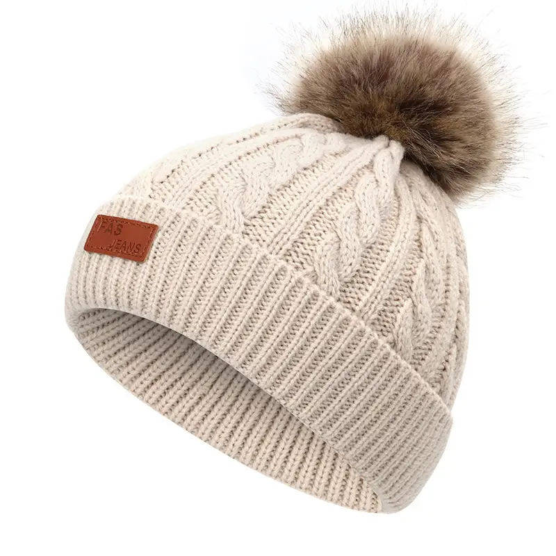 Winter Kidsren's Scarf Hat Two-Piece Set Pom-Pom Baby Baby Knitted Hat Warm Wool Fleece-Lined Thickeneded Neck Cover
