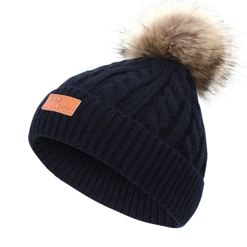 Winter Kidsren's Scarf Hat Two-Piece Set Pom-Pom Baby Baby Knitted Hat Warm Wool Fleece-Lined Thickeneded Neck Cover