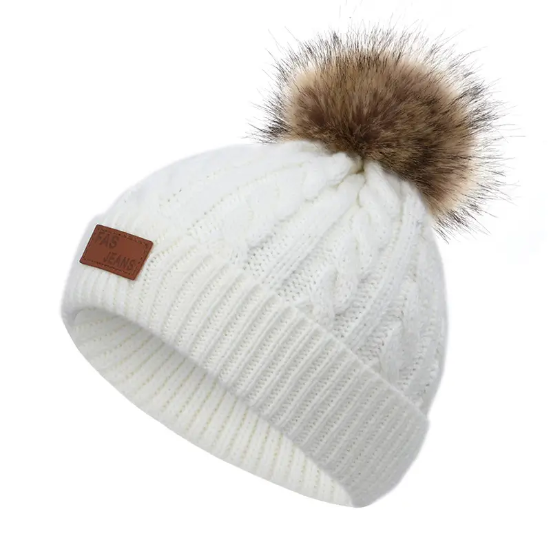 Winter Kidsren's Scarf Hat Two-Piece Set Pom-Pom Baby Baby Knitted Hat Warm Wool Fleece-Lined Thickeneded Neck Cover