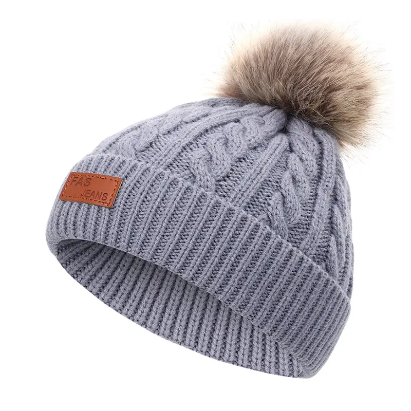 Winter Kidsren's Scarf Hat Two-Piece Set Pom-Pom Baby Baby Knitted Hat Warm Wool Fleece-Lined Thickeneded Neck Cover