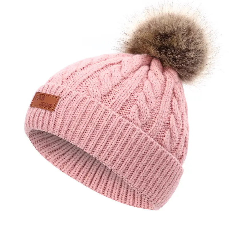 Winter Kidsren's Scarf Hat Two-Piece Set Pom-Pom Baby Baby Knitted Hat Warm Wool Fleece-Lined Thickeneded Neck Cover