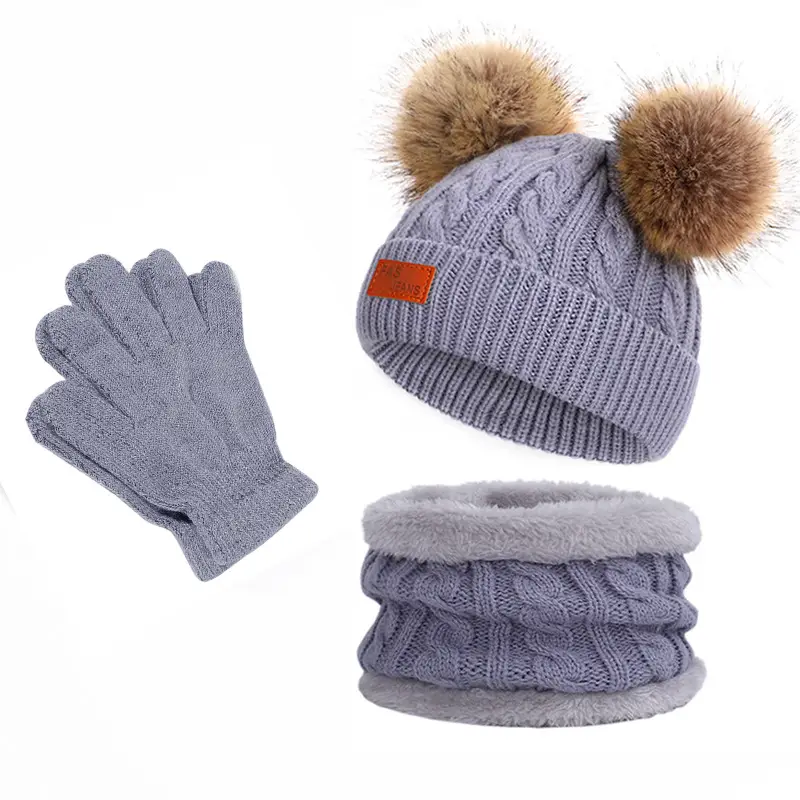 Winter Kidsren's Scarf Hat Two-Piece Set Pom-Pom Baby Baby Knitted Hat Warm Wool Fleece-Lined Thickeneded Neck Cover