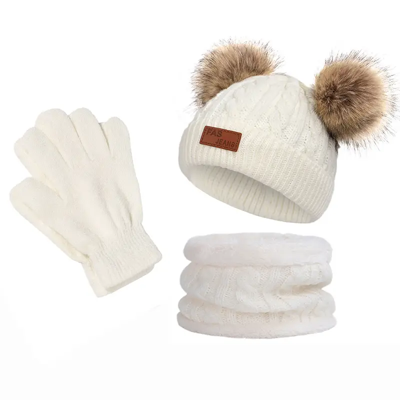 Winter Kidsren's Scarf Hat Two-Piece Set Pom-Pom Baby Baby Knitted Hat Warm Wool Fleece-Lined Thickeneded Neck Cover