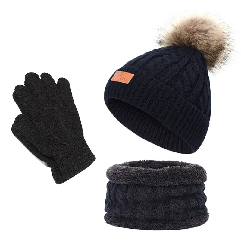 Winter Kidsren's Scarf Hat Two-Piece Set Pom-Pom Baby Baby Knitted Hat Warm Wool Fleece-Lined Thickeneded Neck Cover