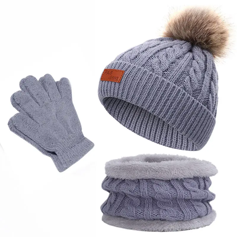 Winter Kidsren's Scarf Hat Two-Piece Set Pom-Pom Baby Baby Knitted Hat Warm Wool Fleece-Lined Thickeneded Neck Cover
