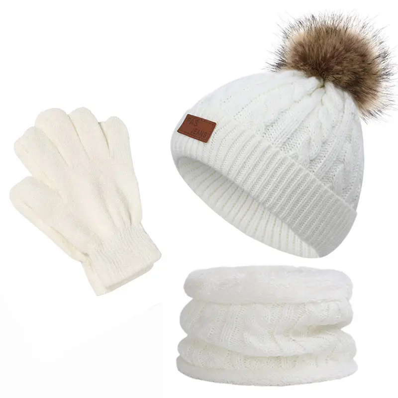 Winter Kidsren's Scarf Hat Two-Piece Set Pom-Pom Baby Baby Knitted Hat Warm Wool Fleece-Lined Thickeneded Neck Cover
