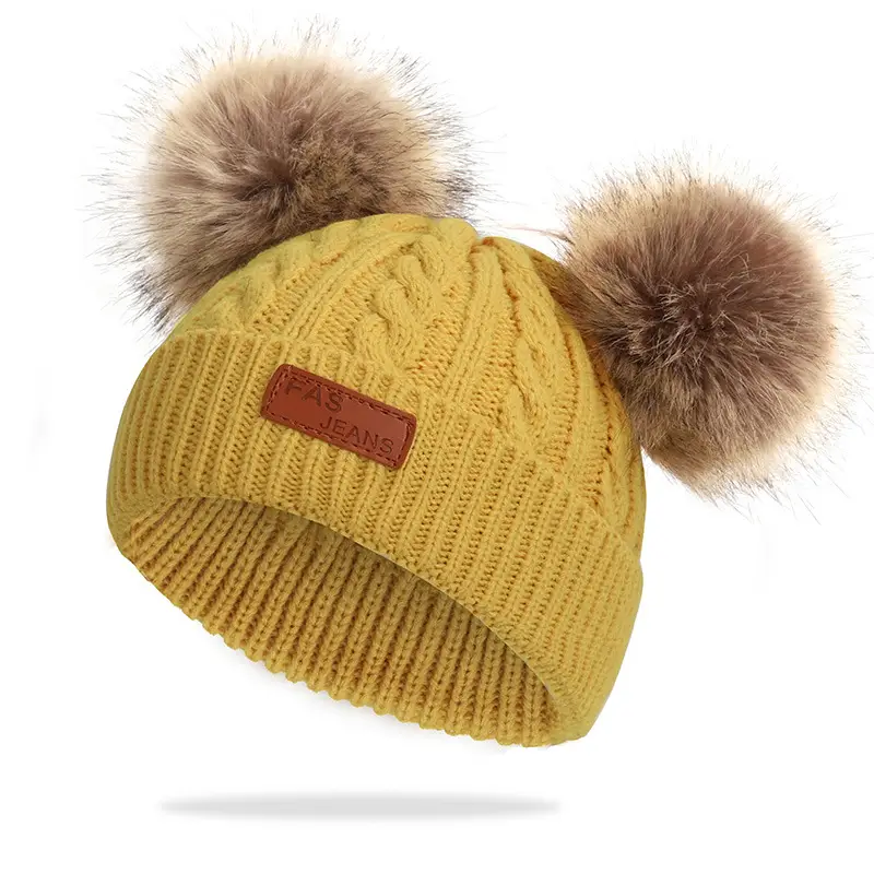 Winter Kidsren's Scarf Hat Two-Piece Set Pom-Pom Baby Baby Knitted Hat Warm Wool Fleece-Lined Thickeneded Neck Cover