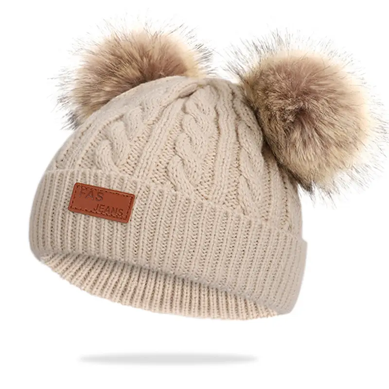 Winter Kidsren's Scarf Hat Two-Piece Set Pom-Pom Baby Baby Knitted Hat Warm Wool Fleece-Lined Thickeneded Neck Cover