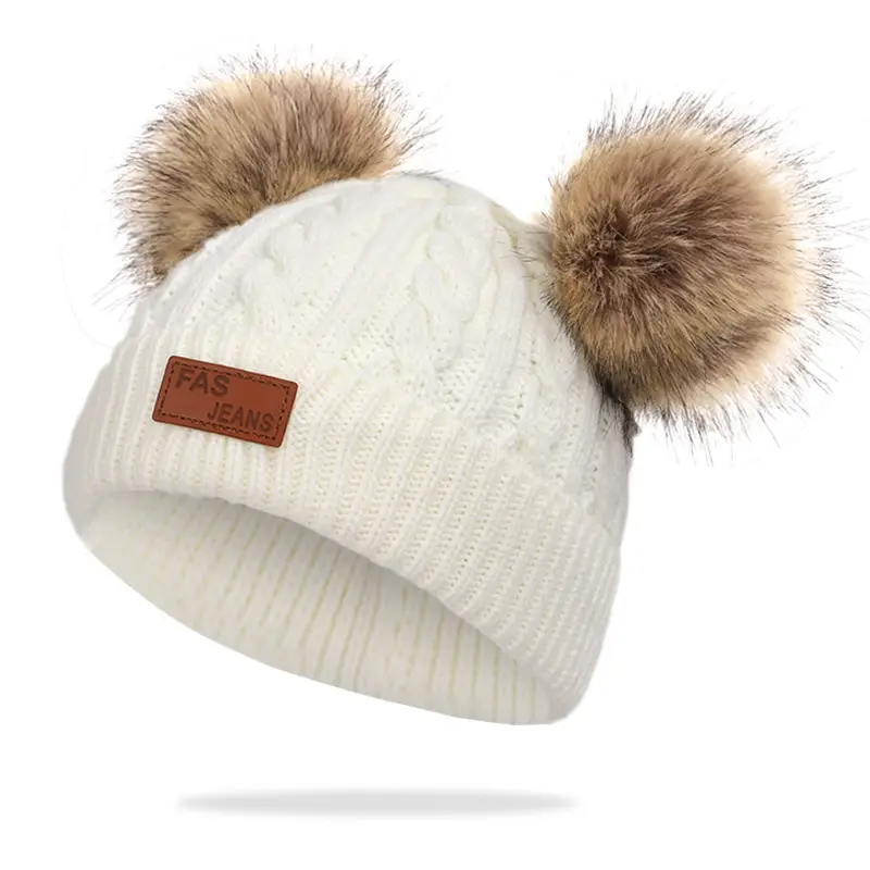 Winter Kidsren's Scarf Hat Two-Piece Set Pom-Pom Baby Baby Knitted Hat Warm Wool Fleece-Lined Thickeneded Neck Cover