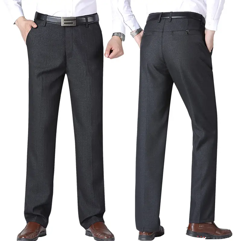 Middle-aged Men's Black Thick Casual Pants - Image 3