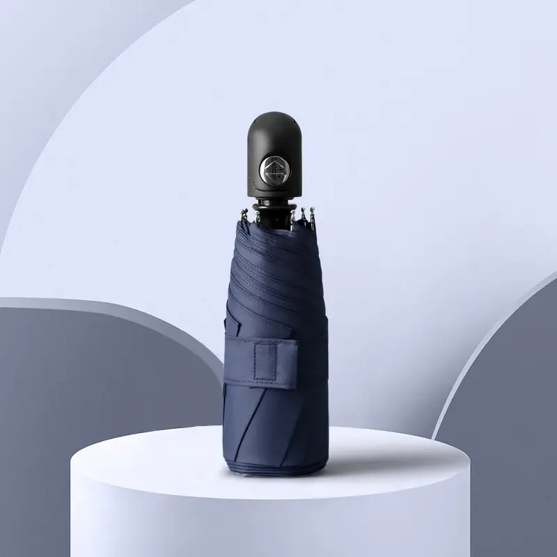 Mini Pocket Folding Rain Umbrella Black 8-Bone Design - Image 2