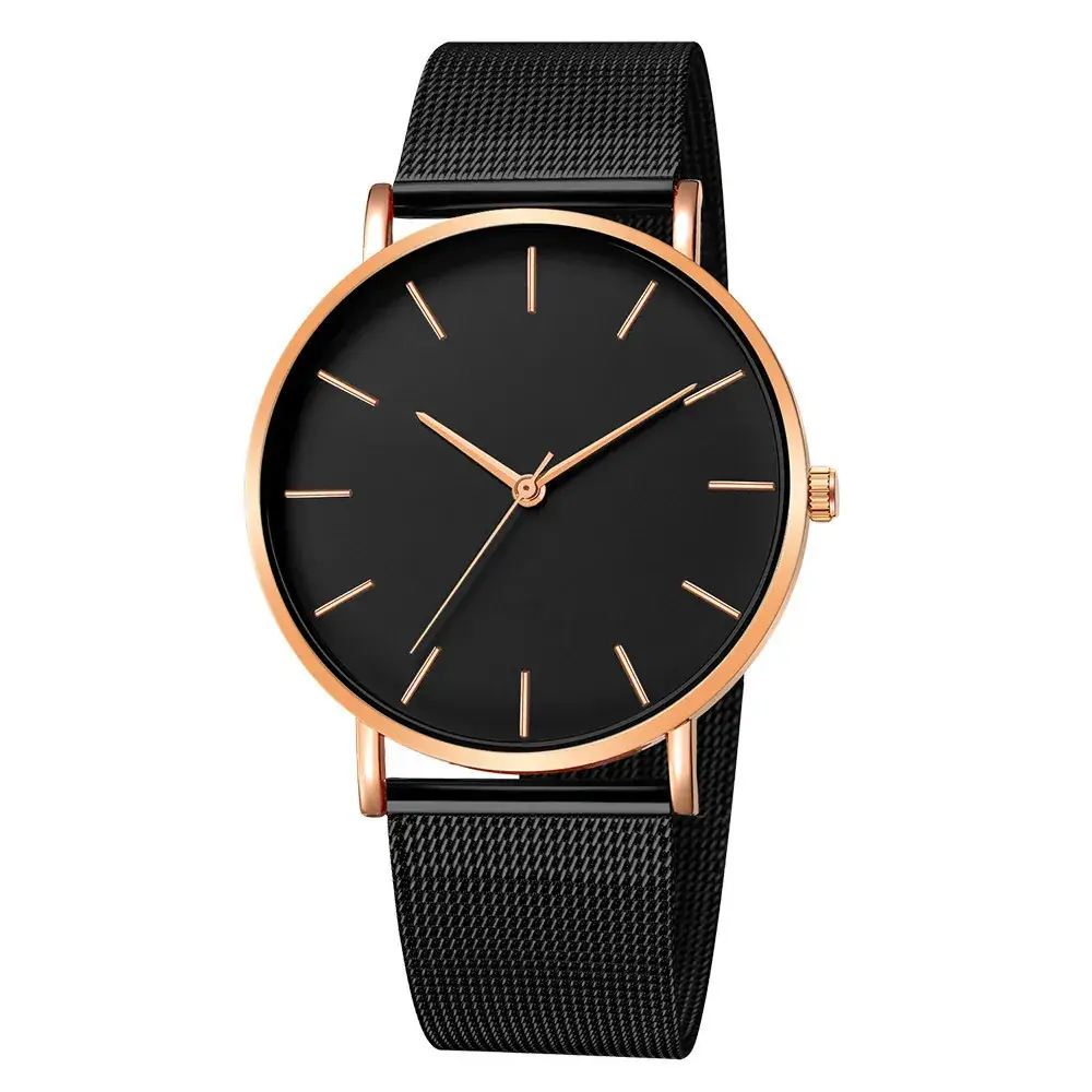 Men's Rose Gold Mesh Watch with White Dial