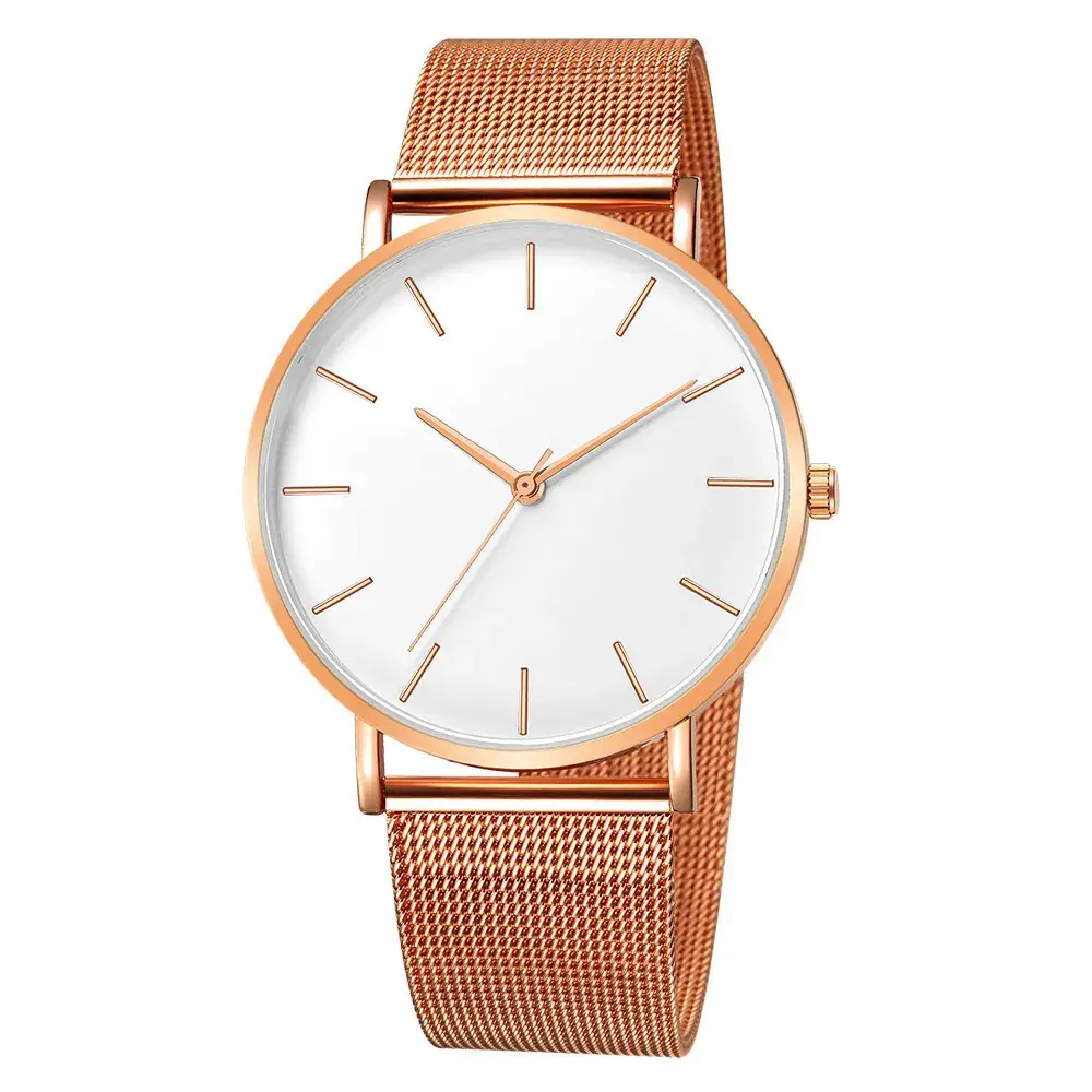 Men's Rose Gold Mesh Watch with White Dial