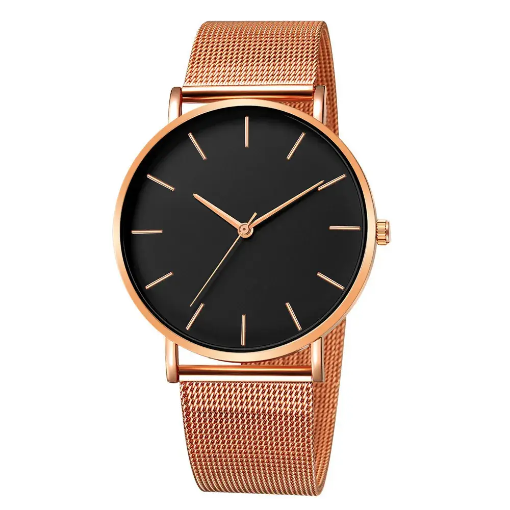 Men's Rose Gold Mesh Watch with White Dial