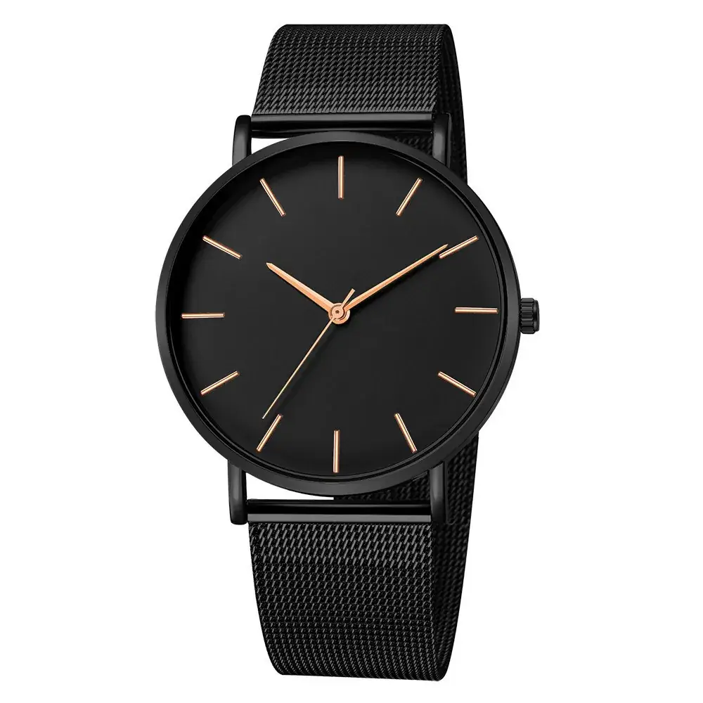 Men's Rose Gold Mesh Watch with White Dial