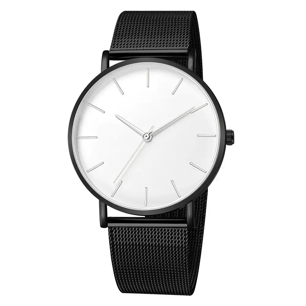 Men's Rose Gold Mesh Watch with White Dial