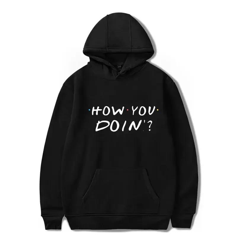 Black Hooded Sweatshirt "How You Doin'" Loose Fleece Autumn - Image 2