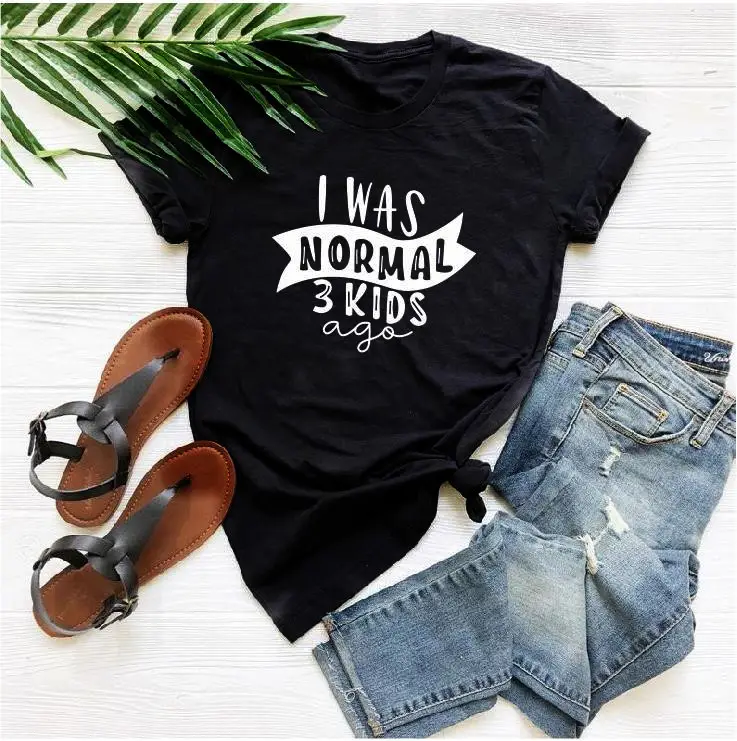 Men Women Letter T-Shirt I WAS NORMAL 3kid ago Grey