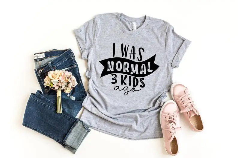 Men Women Letter T-Shirt I WAS NORMAL 3kid ago Grey