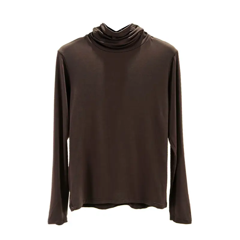 Women's Brown Long Sleeve Turtleneck Top