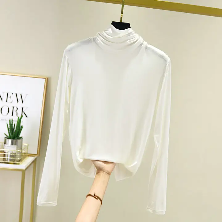 Women's Brown Long Sleeve Turtleneck Top