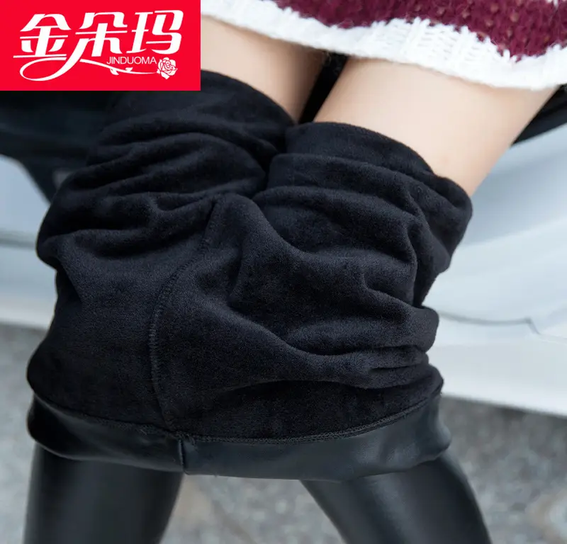 37.5kg Fleece Warm Leggings Black Purple - Image 5