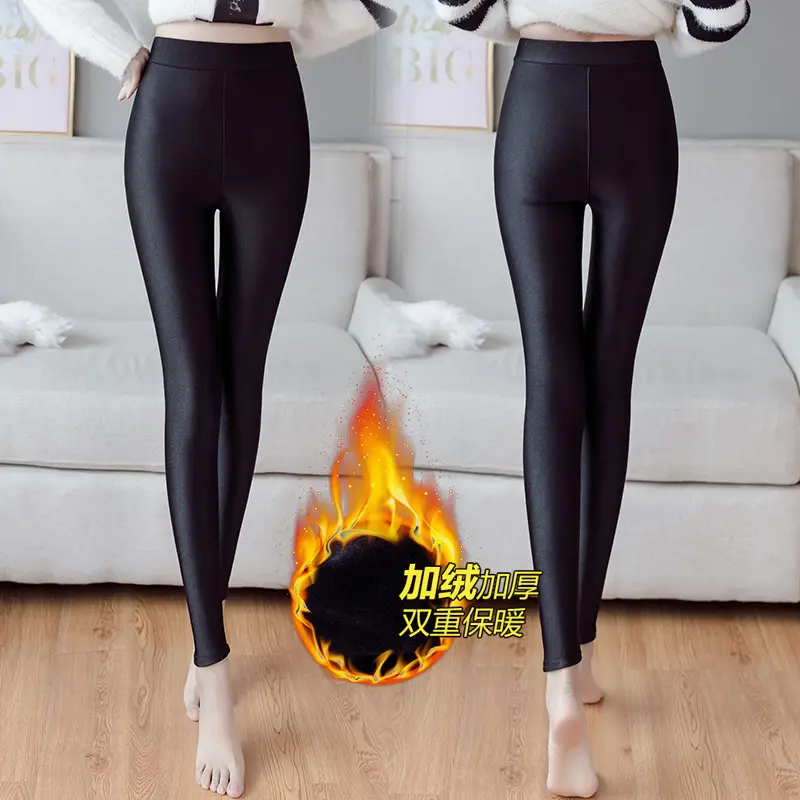 37.5kg Fleece Warm Leggings Black Purple - Image 3