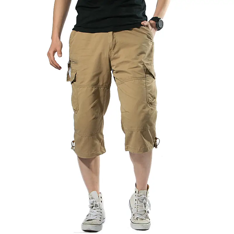 Men Capri Pants Olive Green 5cm Elastic Waist - Image 12