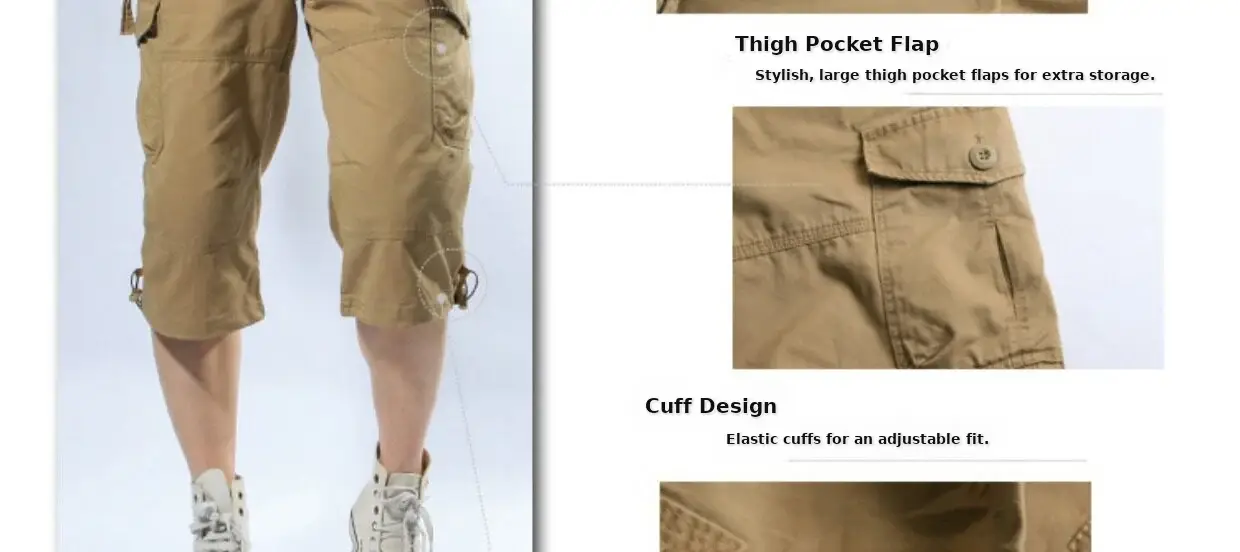 Men Capri Pants Olive Green 5cm Elastic Waist — feature 34