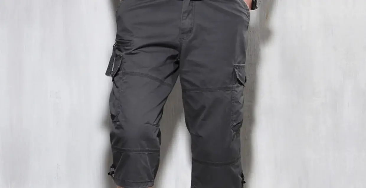 Men Capri Pants Olive Green 5cm Elastic Waist — feature 38