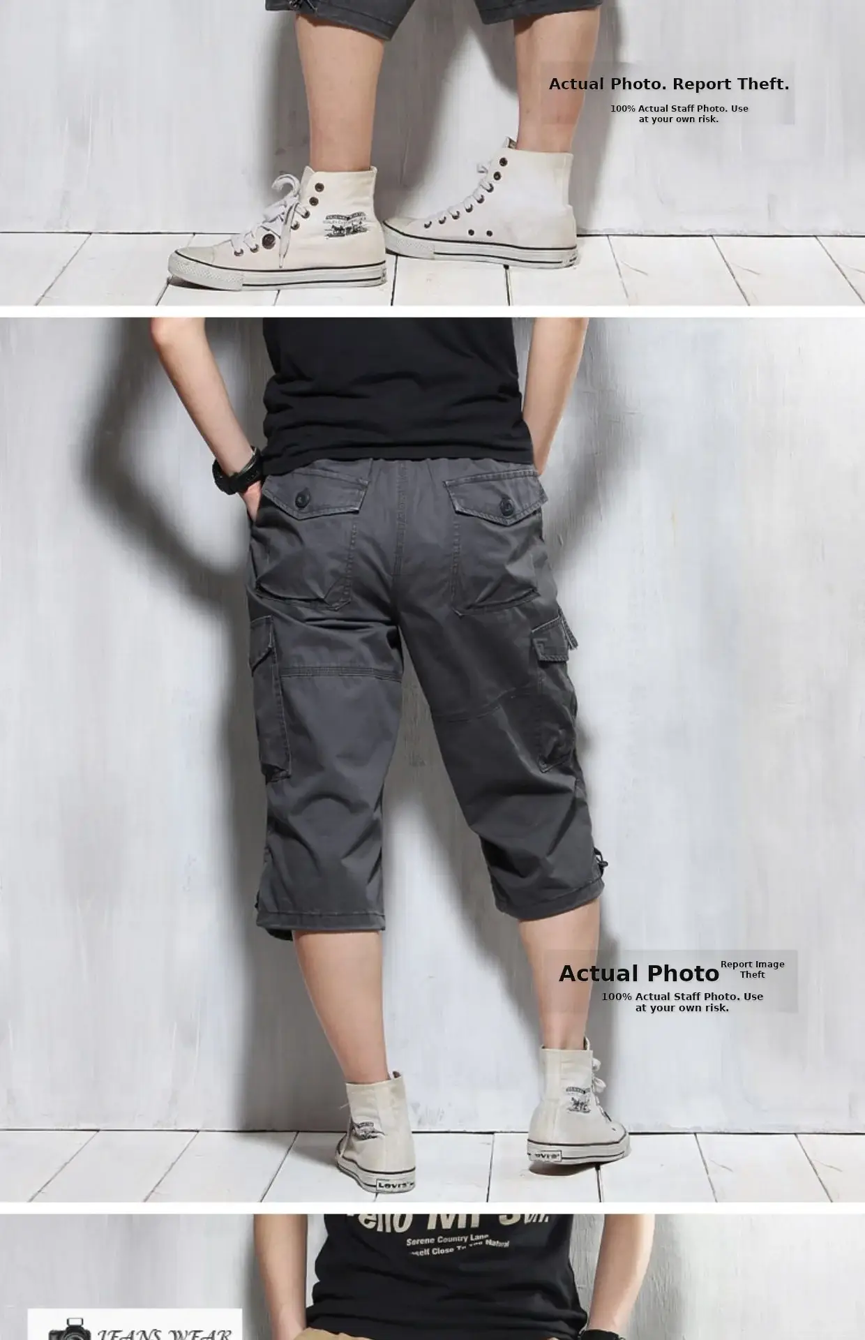 Men Capri Pants Olive Green 5cm Elastic Waist — feature 41