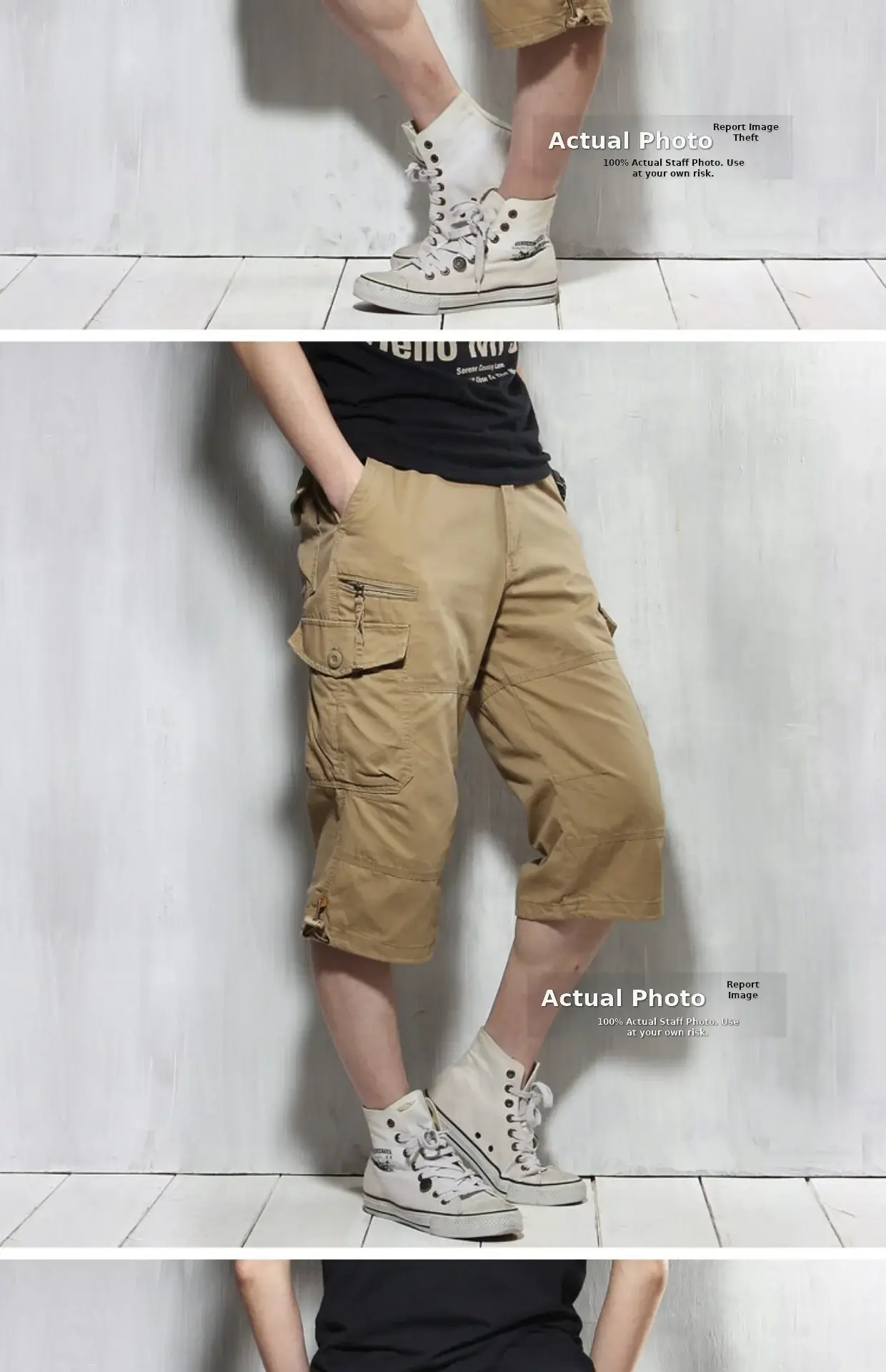 Men Capri Pants Olive Green 5cm Elastic Waist — feature 45
