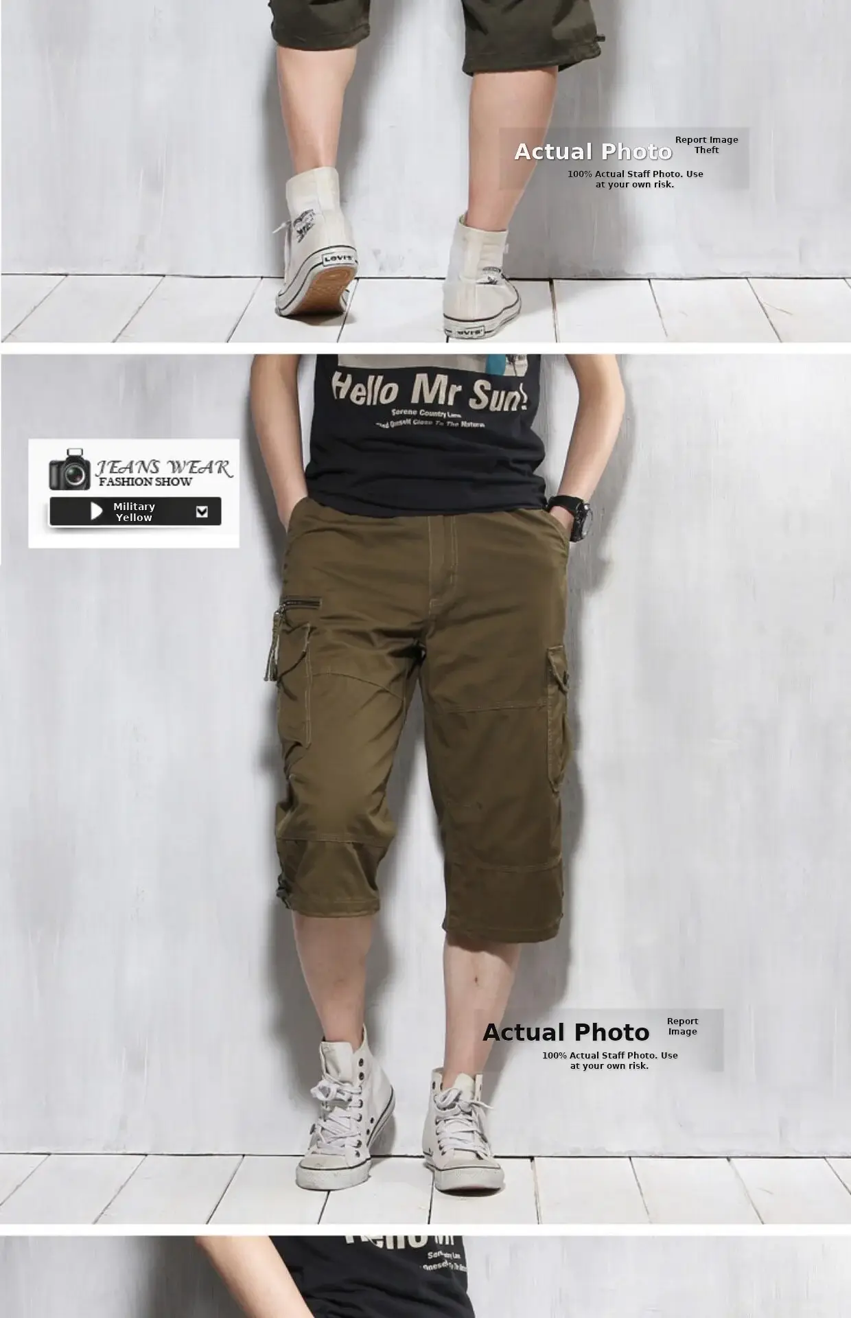Men Capri Pants Olive Green 5cm Elastic Waist — feature 51