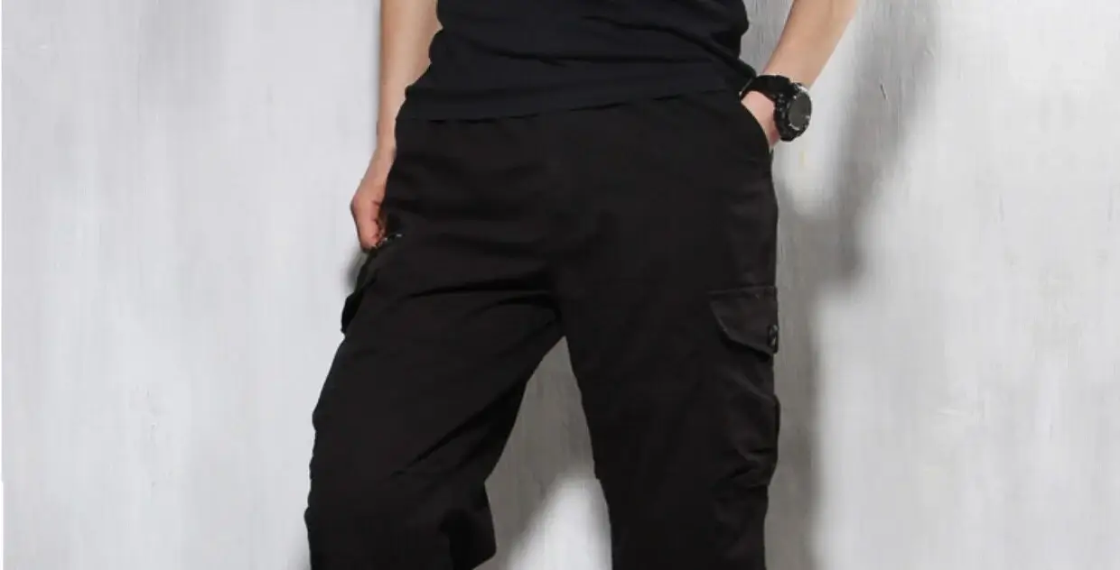 Men Capri Pants Olive Green 5cm Elastic Waist — feature 58