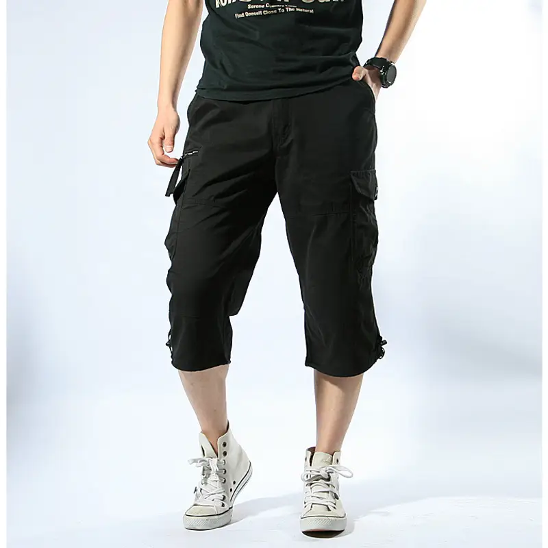Men Capri Pants Olive Green 5cm Elastic Waist - Image 2