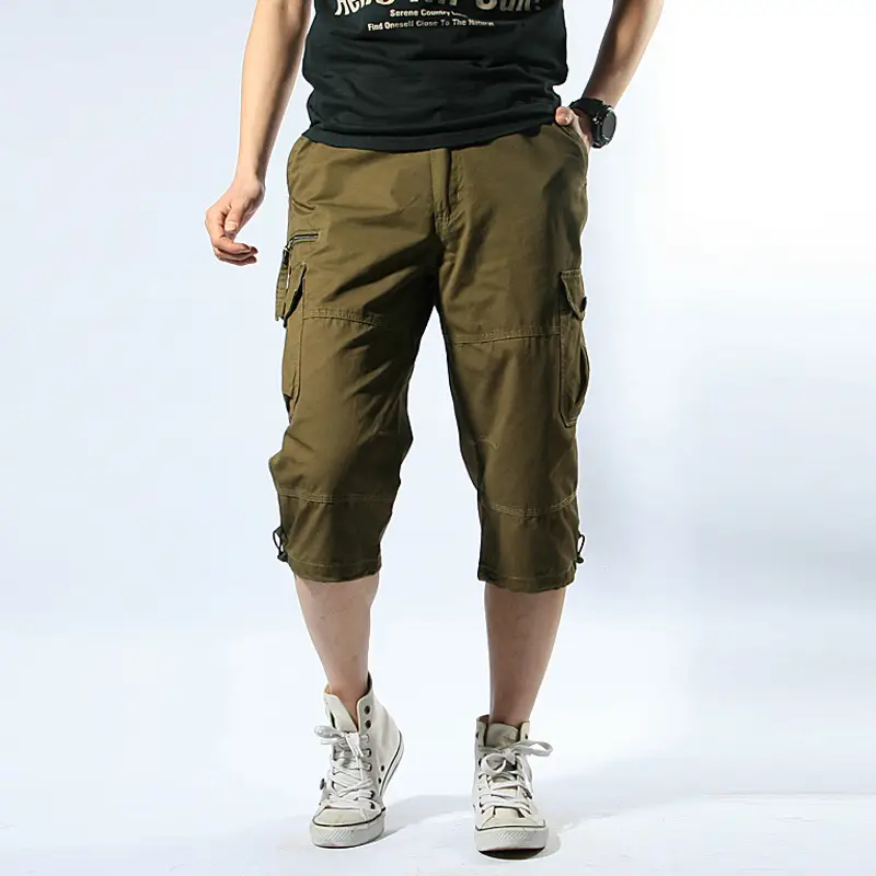 Men Capri Pants Olive Green 5cm Elastic Waist - Image 3